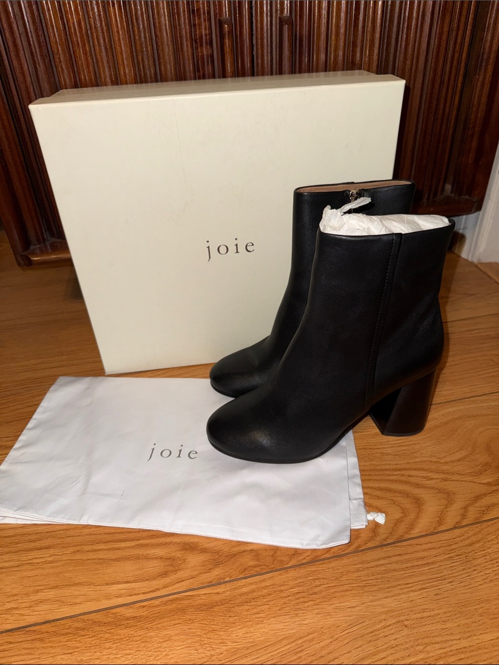 Joie Black Leather Block Heel Ankle Booties